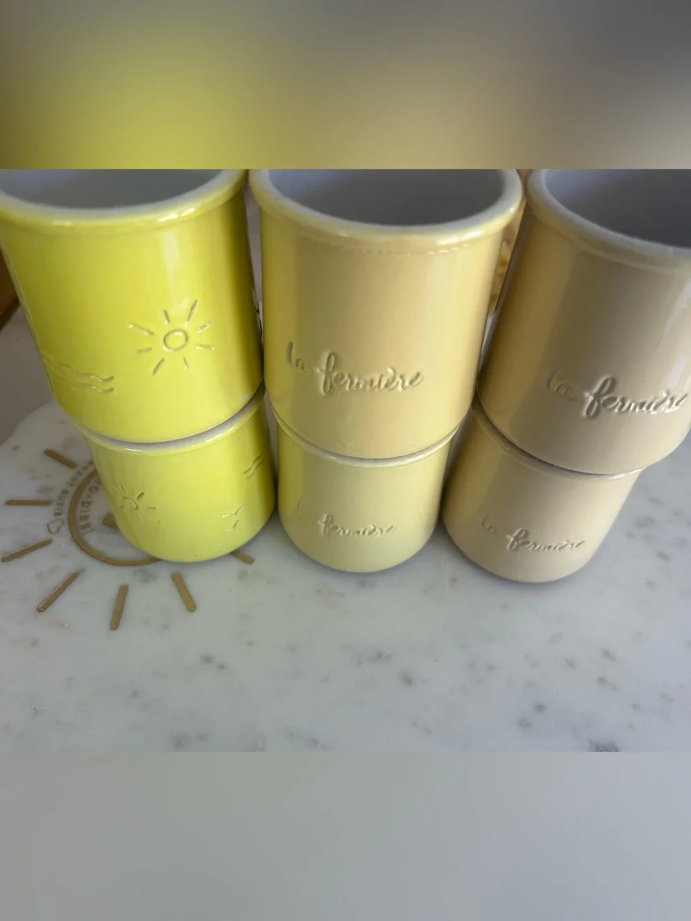 La Fermière Ceramic Yogurt Pots - Set of 6 in Yellow, Cream & Yellow decor